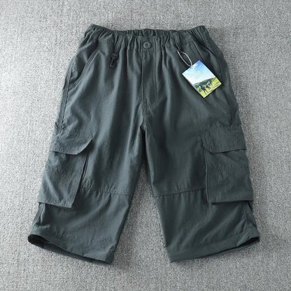 Men's Summer Cargo Pants Quick Dry Double Used Pants Elastic Waist Detachable Feet Loose Straight Waterproof Long Trousers
