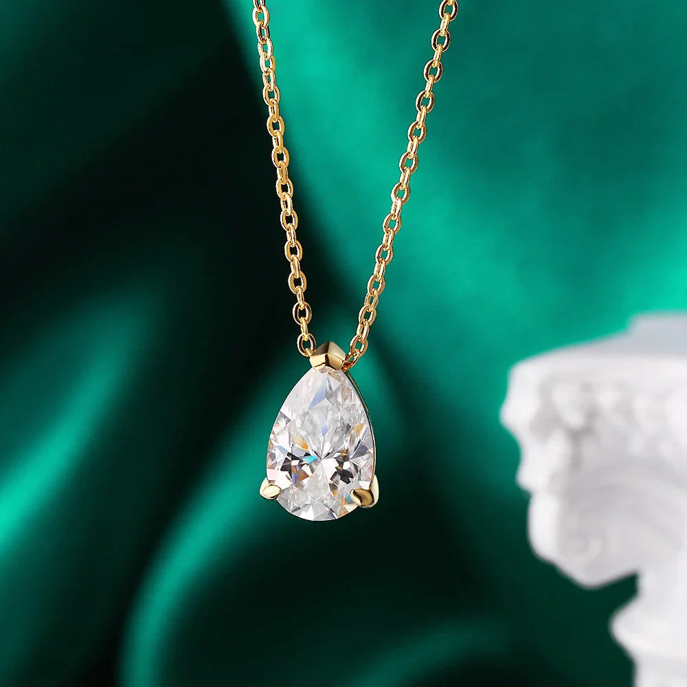 1-4CT Water Drop Moissanite Pendant Necklace Women 925 Sterling Silver Round/Sharp Claw Lab Diamond Pendant Neck Chain