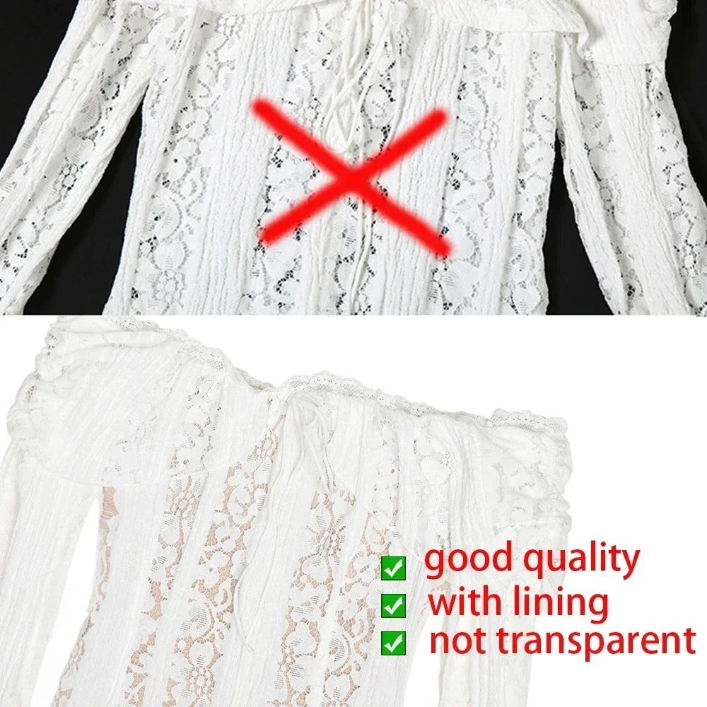 Elegant Off The Shoulder Bodycon Dress 2024 New in White Flare Sleeve Lace Maxi Dress Wedding Guest Dress for Women