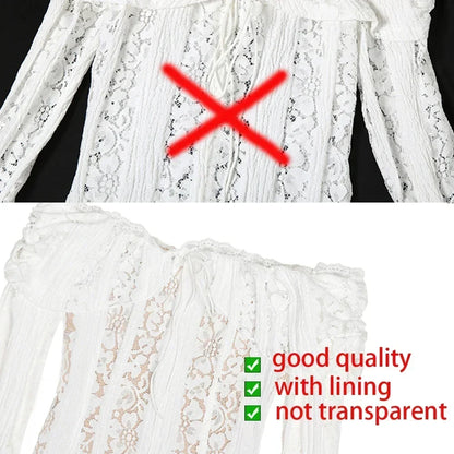Elegant Off The Shoulder Bodycon Dress 2024 New in White Flare Sleeve Lace Maxi Dress Wedding Guest Dress for Women
