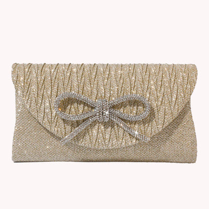 Women Elegant Evening Handbag Shiny Crystal Bow Flap Clutch Purse Envelope Dinner Evening Clutch Bags Wedding Party Prom Purse