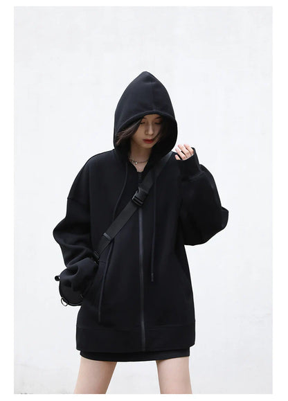 Women Sweatshirts Hoodies Solid Loose Casual Hooded Female Tops Lady Coat Medium Length Overcoat Spring Autumn 2025