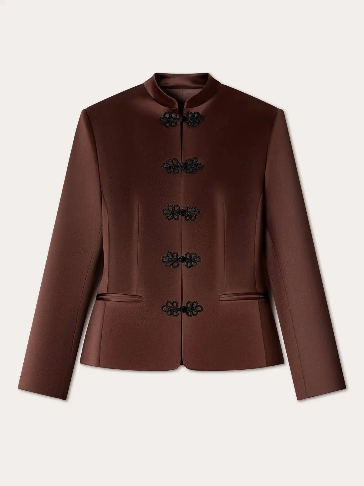Women's Spring Summer Mandarin Collar Frog Button Cropped Chinese Style Blazer Casual 2026 Trendy Feminine Fashion Coat