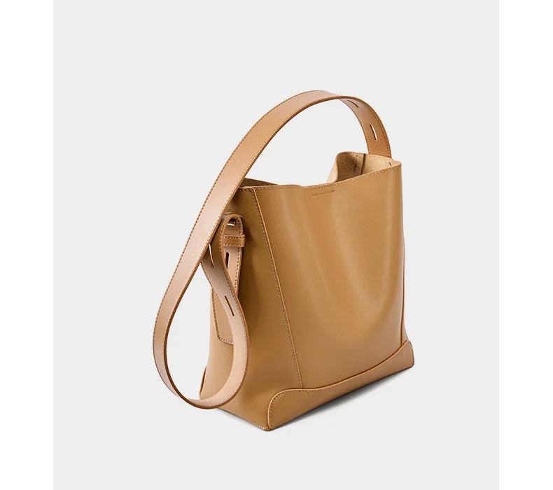 Ladies' Split Leather Bucket Shoulder Bags Female Commute Shopping Messenger Bags Adjustable Shoulder Strap Women Casual Handbag