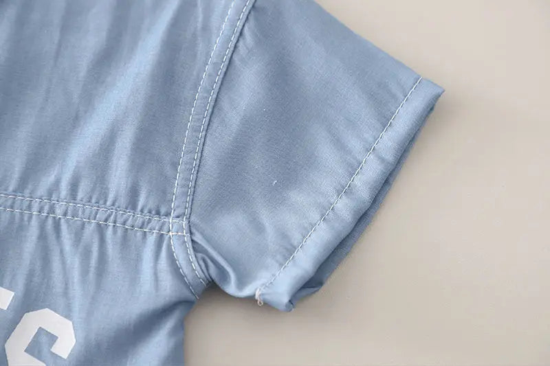 Children Cotton Clothes Summer Child Boy Cartoon Denim Solid Shirt Short 2Pcs/set Infant Kid Fashion Toddler Tracksuit 0-5 Years