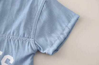 Children Cotton Clothes Summer Child Boy Cartoon Denim Solid Shirt Short 2Pcs/set Infant Kid Fashion Toddler Tracksuit 0-5 Years
