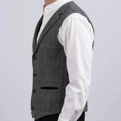 Men Vest Gray Herringbone With Lapel Pocket Single Button Waistcoat For Wedding Party Business Work Daily Casual Men Suit Vest