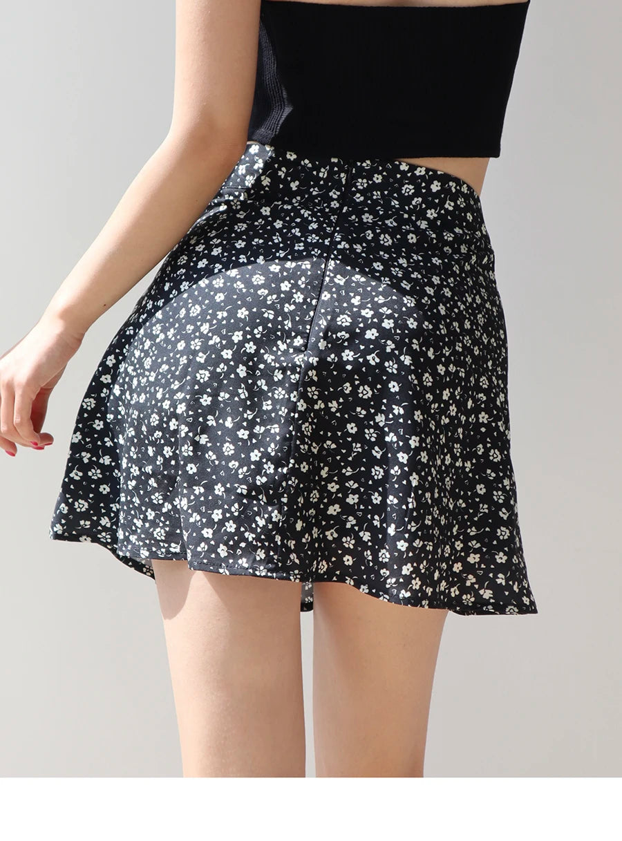 2024 Summer New Retro Vacation Style Small Floral Half Skirt High Waisted Wrap Buttocks Elegant Sweet Slim Short Skirt 06AH