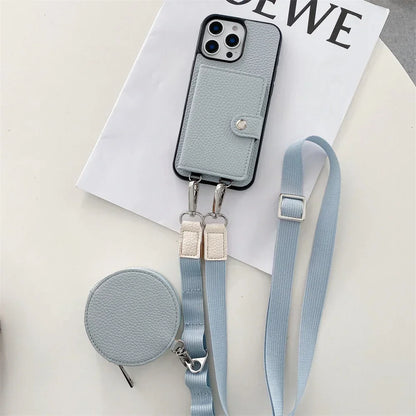 Crossbody Wallet Card Slot Coin Purse for IPhone 17 Air 16 15 Plus 14 13 12 11 Pro Max Leather Protective Phone Case Cover