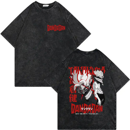 Dandadan Japanese Anime Vintage Washed T-shirt Men Women High Quality Fashion T-shirts Summer Casual Cotton Short Sleeve T Shirt