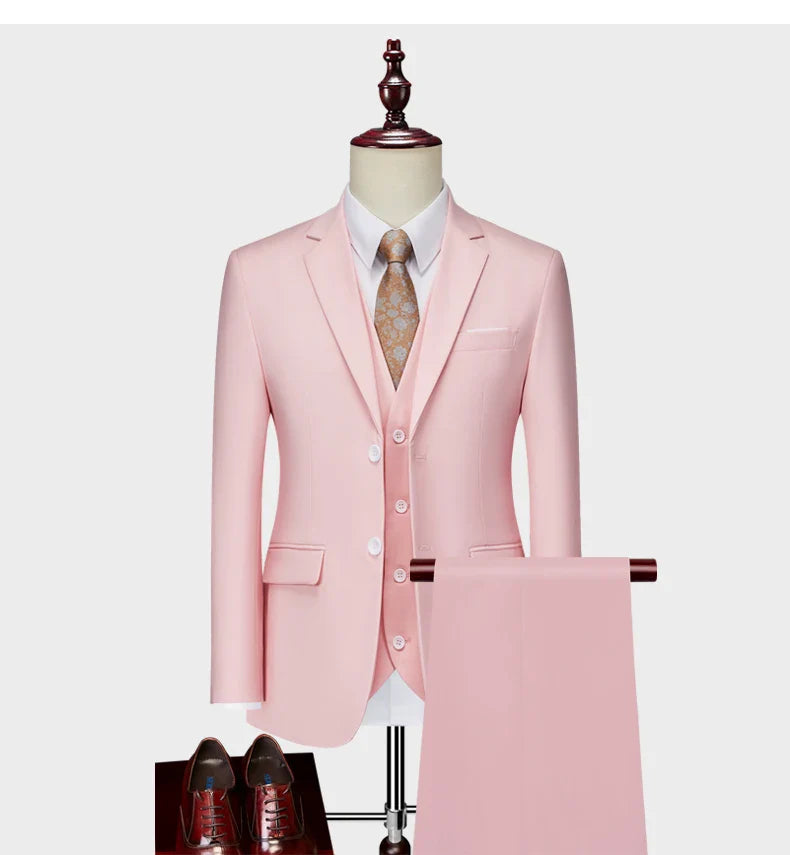 Men's Business Casual Suit for Weddings, Genuine Blazer, Vest and Pants, Big & Tall,Slim Fit Waistcoat, Dress Trousers, US Size