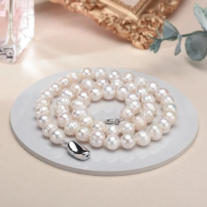 8-10MM Baroque Natural Freshwater Pearl Necklaces for Women 925 Sterling Silver Necklaces Jewelry 40-50cm Length