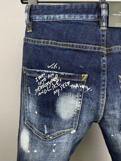 Men Jeans Dsq2 Denim Pants Hole Slim Pencil Trousers Buttons Party Clothes coolguy D2 JEANS for husband blue