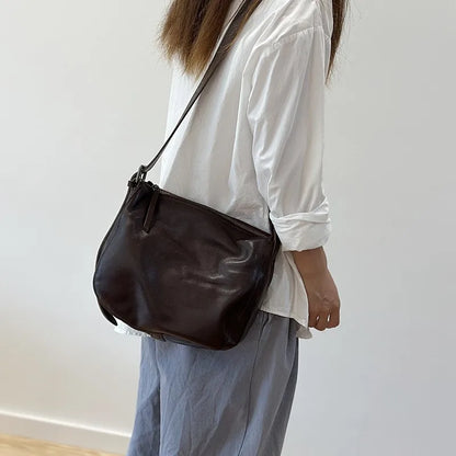 Simple Genuine Leather Women's Shoulder Bags 2026 New Nature Soft Cowhide Solid Color Versatile Crossbody Bags
