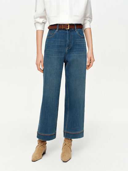 Double-length Jeans Women High-waisted Slim-fit Classic Straight Pants High Waist Elegant Office Lady Spring Trendy