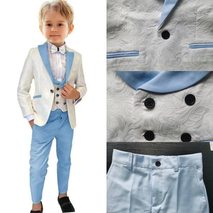 Formal Boy's 3-Piece Suit Set (Jacket+Vest+Pants) Paisley Slim Fit Classy Kids Tuxedo Toddler Dresswear Wedding Ring Bearer