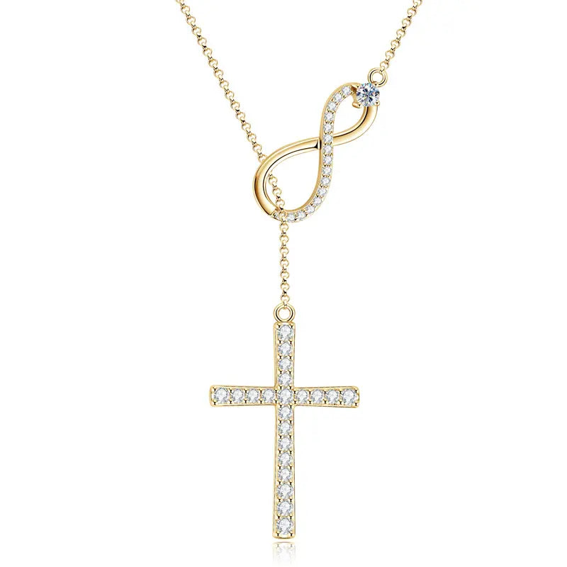 Round Moissanite Y-shape Lariat Cross Heart Infinite Pendant Necklace Chain for Women 925 Sterling Silver Jewelry Gifts