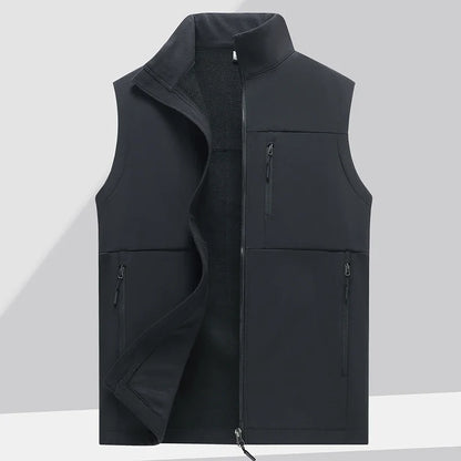 Soft shell thick vest men's autumn and winter work clothes plush jacket waterproof sleeveless windproof running sports vest