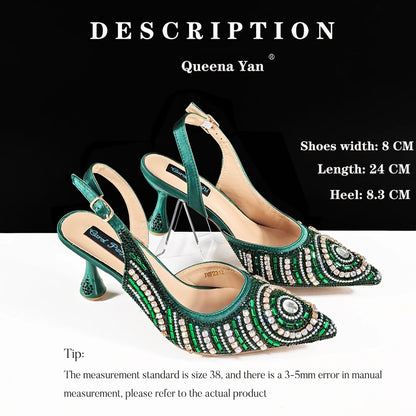 High-end Matching Women's Shoes with Diamond Hard Box Bag Popular in Nigeria Party Women's High Heels