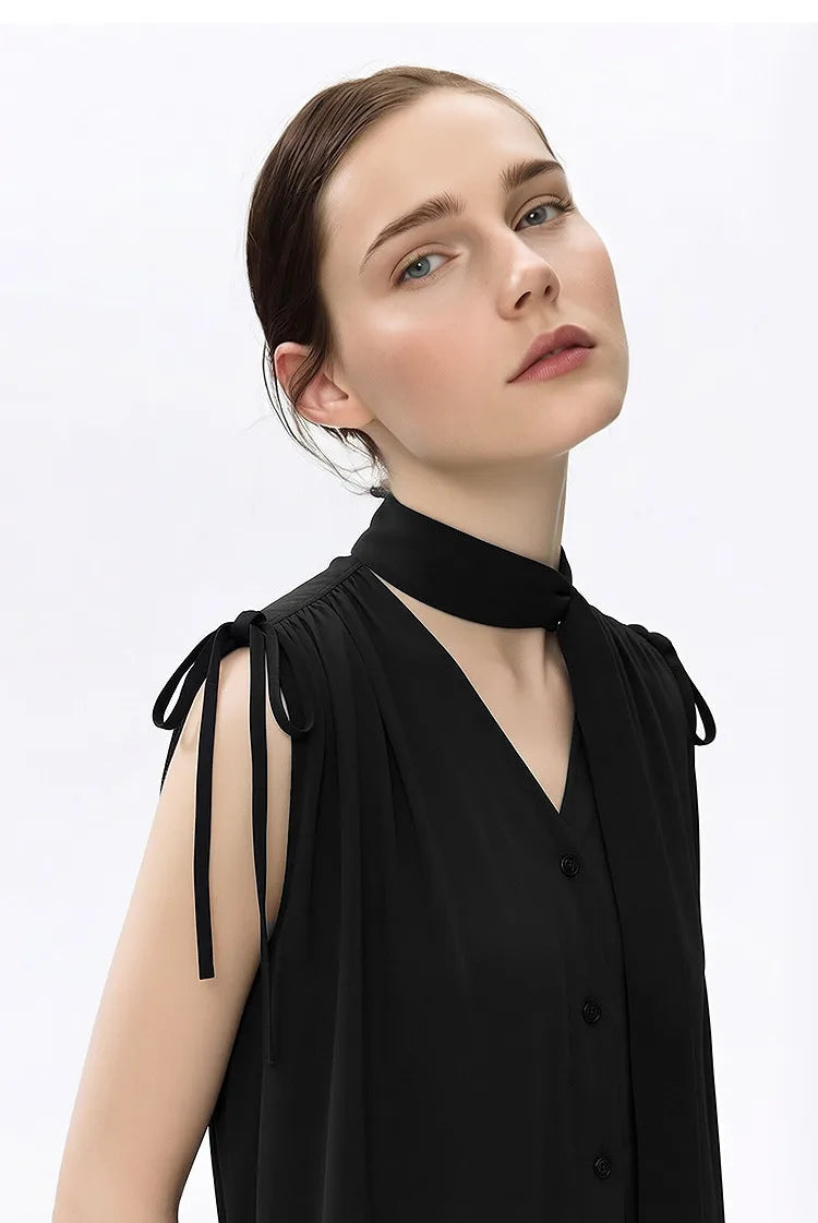 Sleeveless Women's Blouse 2026 Summer New Tie Neck Chiffon Top Flowy Loose Elegant Chic Office Shirt For Women 12642121