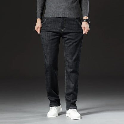 Winter Warm Fleece Jeans Men 2025 Straight Stretch Thick Casual Thermal Denim Pants Male Business Work Trousers New Men Clothing