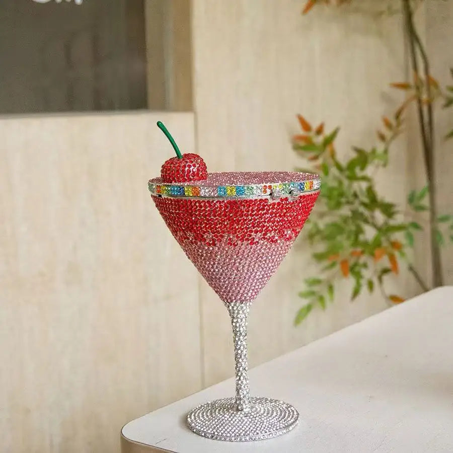 Cherry Martini Gold Rhinestone Evening Cocktail Party Handbag Women Luxury Bling Crystals Wedding Bridal Clutch Purses