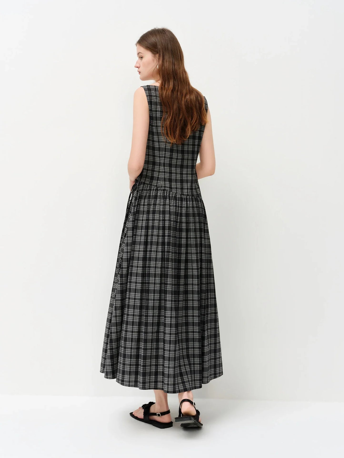 2026 Summer Women One Shoulder Asymmetrical Sleeveless Dress Plaid Check Midi Dress for Rebellious Prep & Vacation Style