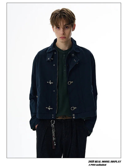 Harajuku Retro Black Gothic High Street Airplane Buckle Jacket for Men and Women Korean Fashion Y2k American Retro Casual Jacket