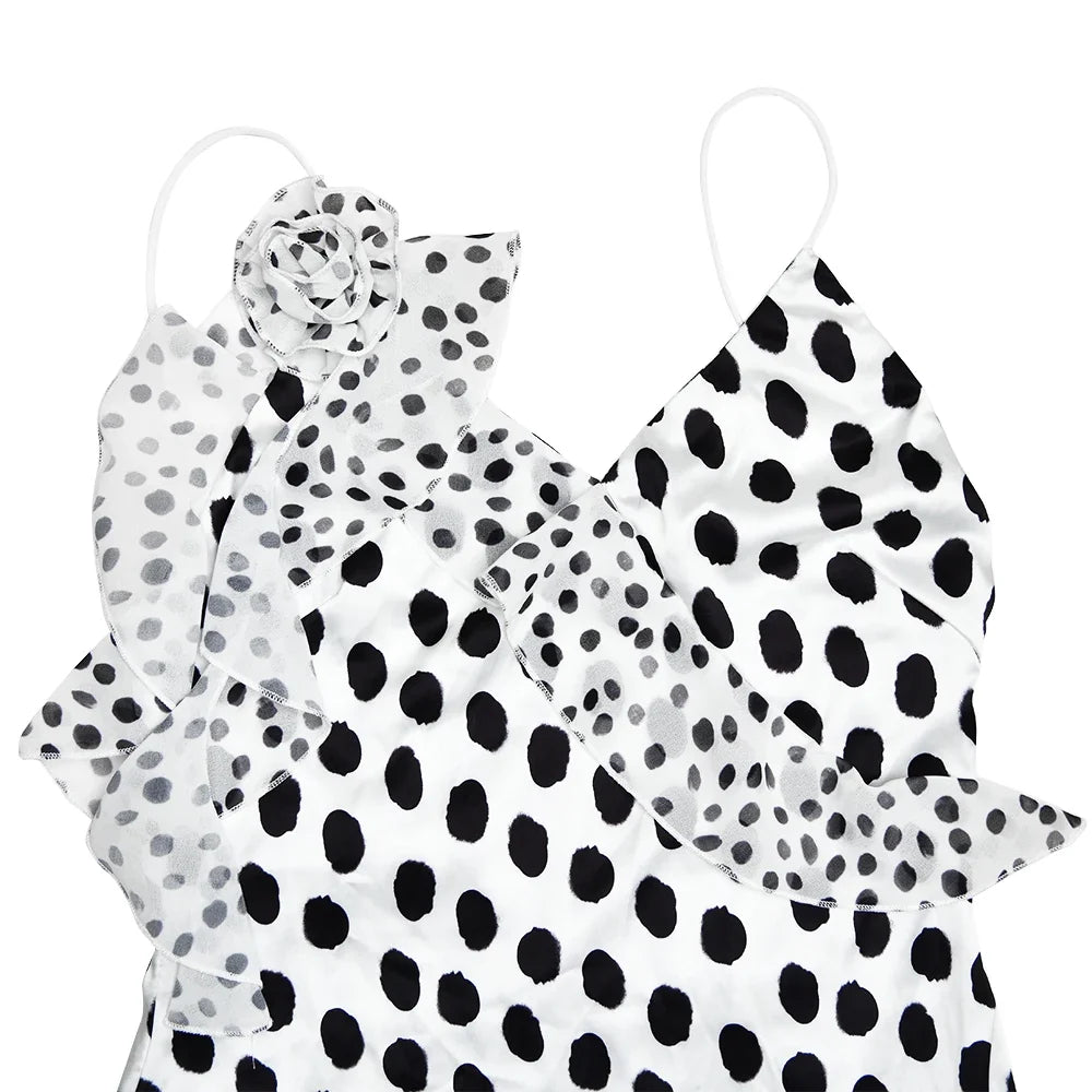 Sexy Backless  Print Dots Flower Women Maxi Dress Spaghetti Strap Evening Dress Autumn Skinny Elegant Party Clubwear