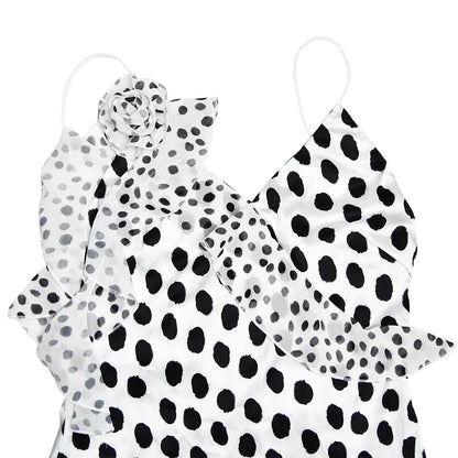 Sexy Backless  Print Dots Flower Women Maxi Dress Spaghetti Strap Evening Dress Autumn Skinny Elegant Party Clubwear