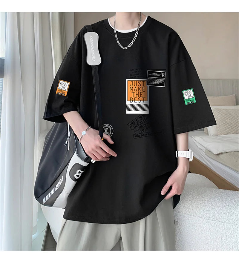 Men's Cotton T-shirts White Mens Oversized T Shirt Summer Casual Wear Letter Print Tee Shirts Fashion for Men 5XL Male Clothes