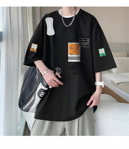 Men's Cotton T-shirts White Mens Oversized T Shirt Summer Casual Wear Letter Print Tee Shirts Fashion for Men 5XL Male Clothes