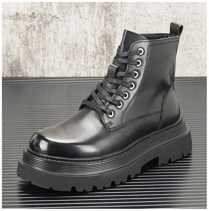 Men's Hidden Heel Motorcycle Boots - Goth Punk Ankle Boots with Thick Sole for Height Increase | Elevator Shoes