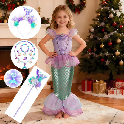 Kid Purple Mermaid Dress Princess Costume Perform Clothes Baby Girl Birthday Party Christmas Cosplay Dress Suit for Girls