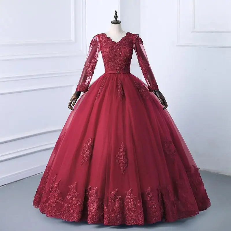 Best Selling 2024 Long Sleeve V Neck Lace Wedding Dress 2026 Vintage Bride Bridal Ball Gown Modest Wedding Dresses  Customized