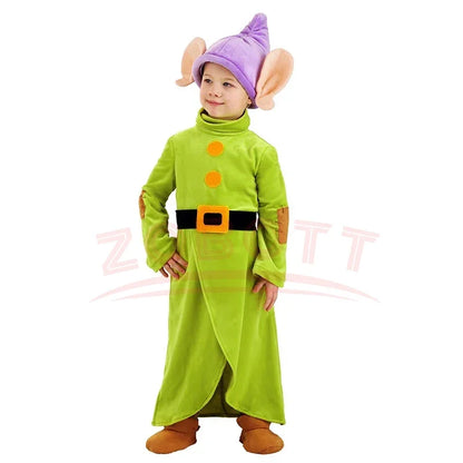 Seven Dwarf Man Costume Snow Princess Outfit Christmas Child Boys Girls Big Ears Elf Pixie Cosplay Santa Party Clothes For Kids