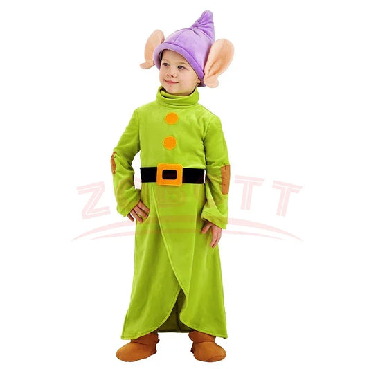 Seven Dwarf Man Costume Snow Princess Outfit Christmas Child Boys Girls Big Ears Elf Pixie Cosplay Santa Party Clothes For Kids
