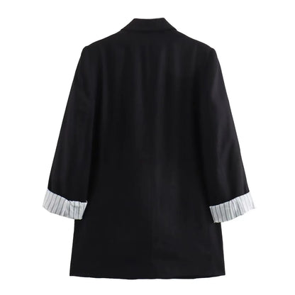 Women Fashion Solid Blazer Notched Collar Long Roll up Sleeves Female Chic Office Lady Business Outfits