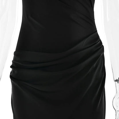Patchwork Satin Sexy Dress Women One Shoulder Brown Sleeveless Evening Maxi Dress 2025 New Summer Elegant Party Clubwear Dresses