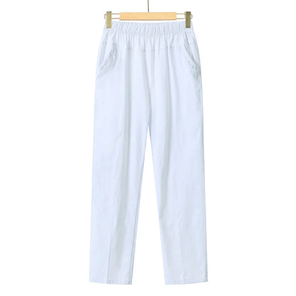 Summer Casual Washed Cotton Women's Plus Size Pants 2025 Elastic Waist Office Casual Outdoor Trousers Breathable Cool Clothing