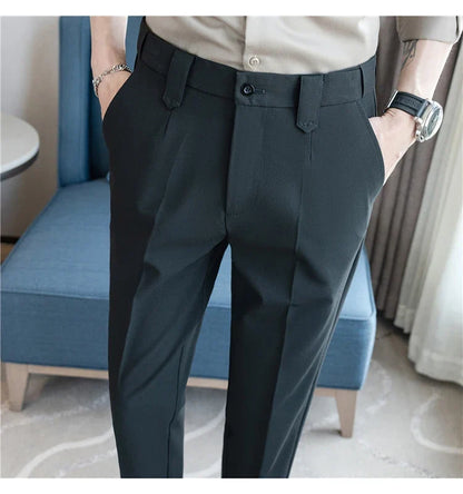 Elastic Waist Solid Color Suit Pants Men Formal Slim Fit Business Casual Trouser High Quality Social Wedding Fashion Dress Pant