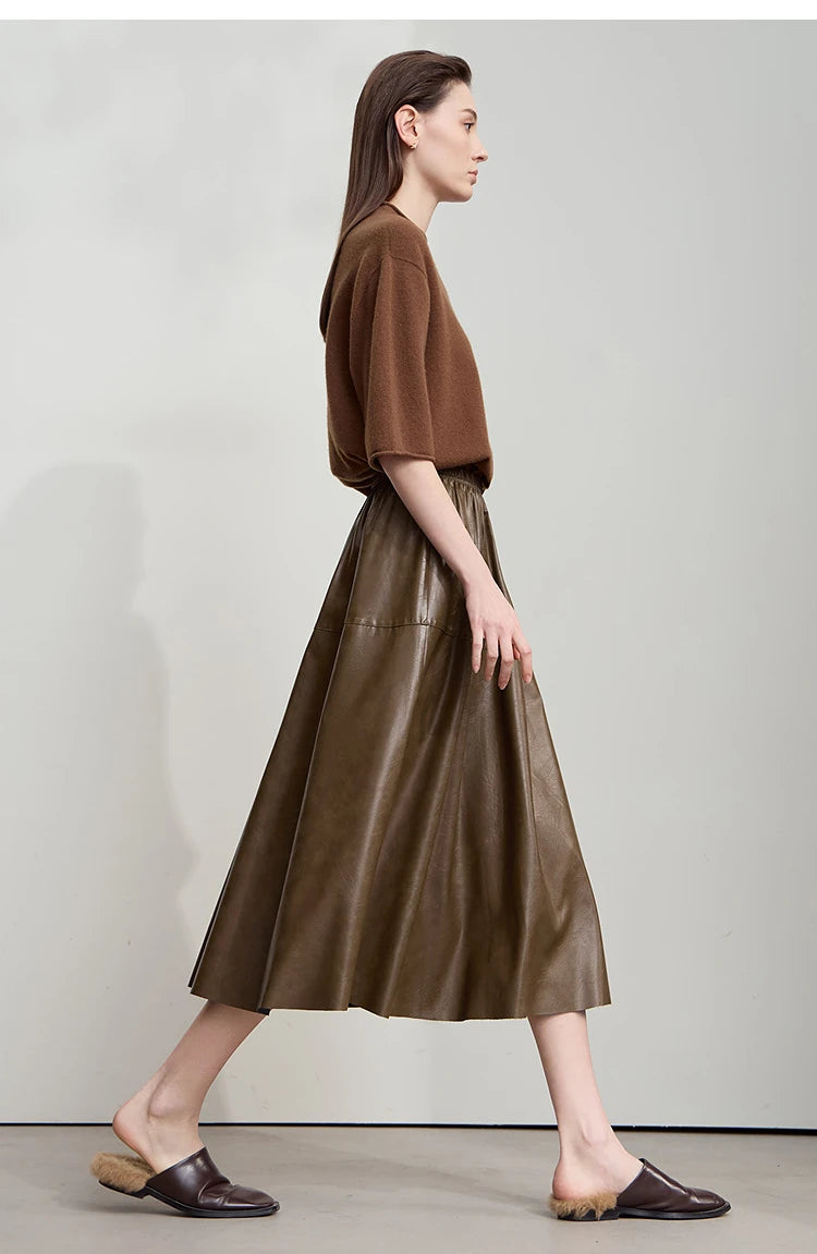 Minimalist Woman Black Midi Skirt 2025 Autumn Vintage Loose Luxury Party PU Leather Skirts Casual A Line Skirts 12543028