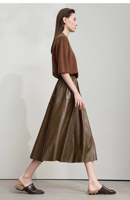 Minimalist Woman Black Midi Skirt 2025 Autumn Vintage Loose Luxury Party PU Leather Skirts Casual A Line Skirts 12543028