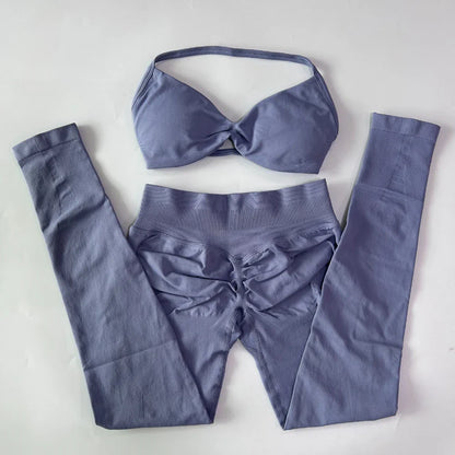 2 Pieces Set For Woman Strappy Yoga Bra Sports Top Workout Leggings Set Seamless Gym Set Fitness Clothes Outfit Activewear