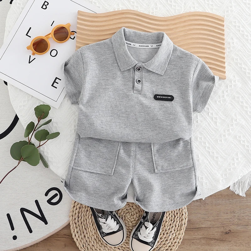 Boys' Set 0-5 Years Old Children's Short-Sleeved Polo Shirt Casual Shorts Two-Piece Set Comfortable Clothes for Boys' Babies