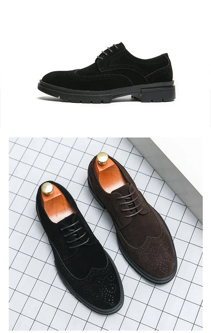 Leather Brock carved business dress shoes for men round head lace-up casual shoes