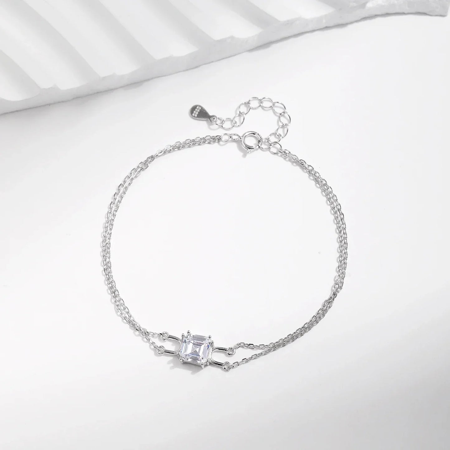 925 Sterling Silver Double Layer Link Chain Bracelet Shiny Square Emerald Cut Wedding Jewelry For Women Anniversary Gift