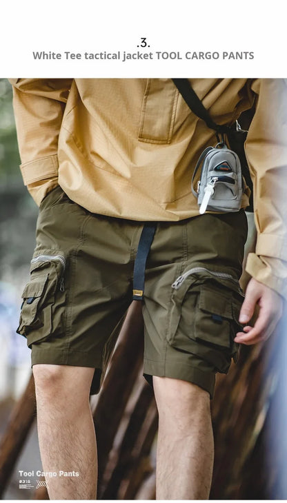 Outdoor Tactical Shorts Men's Summer Lightweight Multi-Pocket Adjustable Waist Cargo Shorts Green Hiking Casual Bottoms