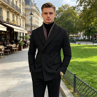 Wool Blend Men's 2 Piece Suit Set（Jacket+Pants) Double Breasted Lapel Suit Set Wedding Prom Dinner Wrok Travel Dinner Banquet
