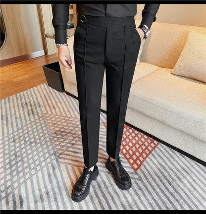 British Style Men's High Waist Casual Pants New Solid Color Naples Men Suit Pants Slim Fit Casual Business Formal Mens Trousers